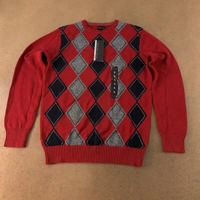 Suéter Pullover Geoffrey Beene Para Hombre Talla Pequeña Rojo Argyle Cuello Redondo Nuevo con Etiquetas Foto 1 de 4
