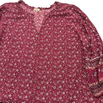 Blusa Top Camisa Mason & Belle 3X Túnica Campesina Boho Manga Larga Roja Rosa Floral Foto 1 de 4