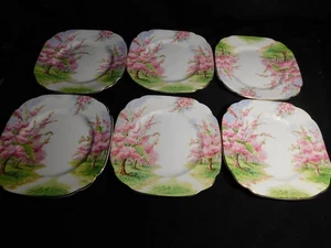 "Juego vintage de 6 platos de pan/mantequilla Royal Albert Bone China Blossom Time 6"""  - Imagen 1 de 5