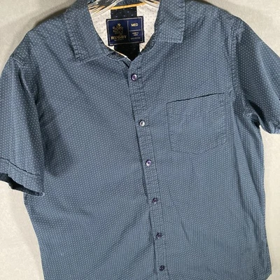 Rugby University Short Sleeve Button Up Shirt Mens Size Medium Blue India Cotton - Image 1 of 4