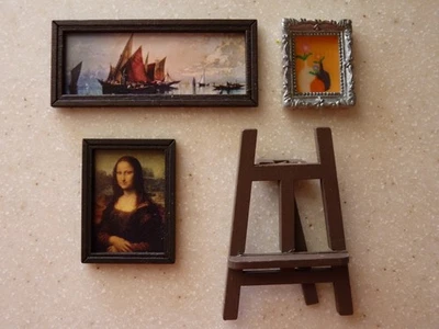 Dollhouse Miniature Accessories - Framed Art and Easel Set of (4) pcs - Image 1 of 4