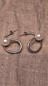 Vintage Italian Sterling Silver 925 Earrings Faux Pearl Marked 116 AR Arezzo... - Picture 1 of 8