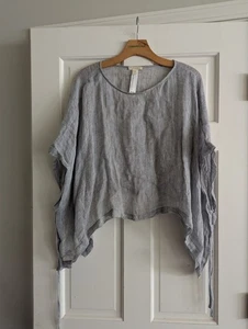 Eileen Fisher Gray Delave Organic Linen Gauze Poncho Sz L XL CROPPED Shirt Top - Picture 1 of 9