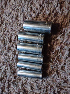 Lote de seis soquetes Deep Well Mastercraft 3/8 unidades vários tamanhos 6 pt 19mm 17mm  - Imagem 1 de 2