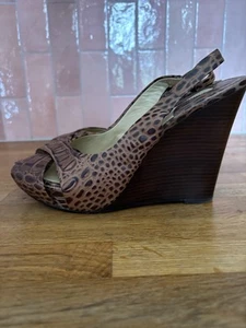 Ash Brown Croc Leather Wedge/Slingback Sandal 6 Worn Once - Picture 1 of 7