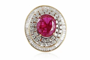 8,77 Cts rotondo brillante taglio diamanti Anello cocktail Rubino in 585 14K oro - Foto 1 di 3