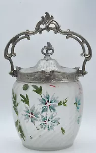 Ancien seau à biscuits boite bombonnière en verre soufflé émaillé poignée étain - Imagen 1 de 9