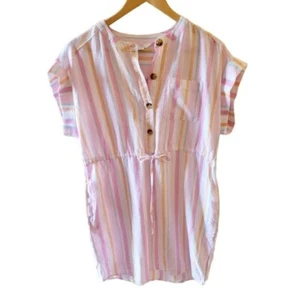 Time and Tru Pastel Stripe Tie Waist Linen Blend Dress New with Tags Size Med - Picture 1 of 4