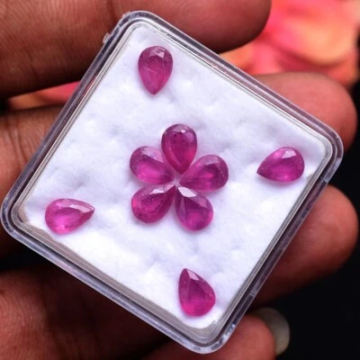 9 Pcs Natural Mozambique Ruby Rich Red 7mm 5mm Pear Faceted Cut Loose Gemstones - Image 1 of 4