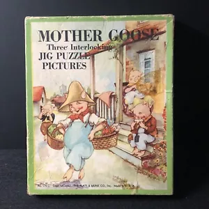 Vtg Mother Goose 3 Puzzles Box Set w/ Mary's Lamb & 3 Pigs Platt & Munk Co. - Picture 1 of 11