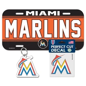 Miami Marlins 3 PC Set Auto Pack License Plate Key Ring & Die-Cut Decal - Picture 1 of 1