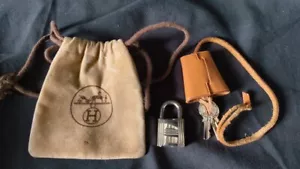 Authentic HERMES Silver Lock & Key Padlock brass set-h0317-1 - Picture 1 of 14