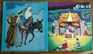 Religious Tray Puzzle Lot of 2 Nativity Baby Jesus Made in USA 12x10 Inch - Picture 1 of 11