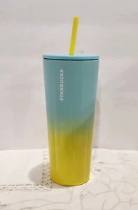 Taza vaso Starbucks 2021 Summer Ombré verde azulado y amarillo inoxidable Venti 24 OZ - Imagen 1 de 4
