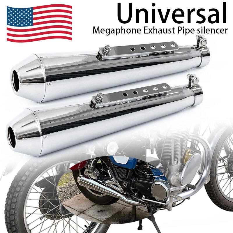 2X Megaphone Style Chrome Exhaust Muffler 17.5" Long For Chopper Bobber Custom - Image 1 of 4