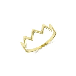 14K Solid Yellow Gold Zigzag Ring - Wave Crown Thunder Stackable Band Women - Picture 1 of 1