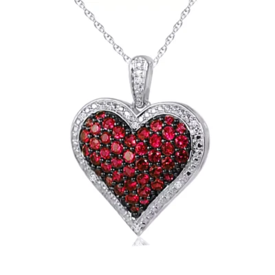 2 克拉圆形仿真红色红宝石心形女式吊坠 14K 镀白金 — 第 1/4 张图片