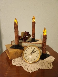 Set of 3 Primitive Rustic Inspired Hand Dipped Wax Flickering Candles with Bases - Picture 1 of 5
