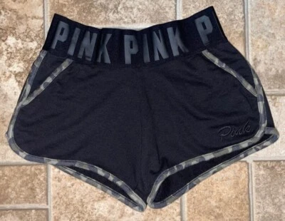 Victoria Secret (VS Rosa) Talla XS Negro y Camuflado Botín Pantalones Cortos Cintura Logo  Foto 1 de 4
