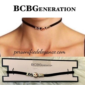 NEW BCBGeneration Black Velvet XO Love Pendant Choker Necklace $40 - Picture 1 of 12