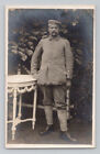 WW1 Antique GERMAN Real Photo RPPC Postcard UNIFORM SOLDIER with Hat & Buttons
