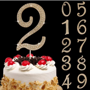 Large Number 2 Birthday Party Decorations Cake Topper Bling Gold Rhinestones - Picture 1 of 4
