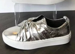 Rebecca Mincoff Women's Nicole Knot Silver Leather Platform Sneakers Size 9.5 - Picture 1 of 10