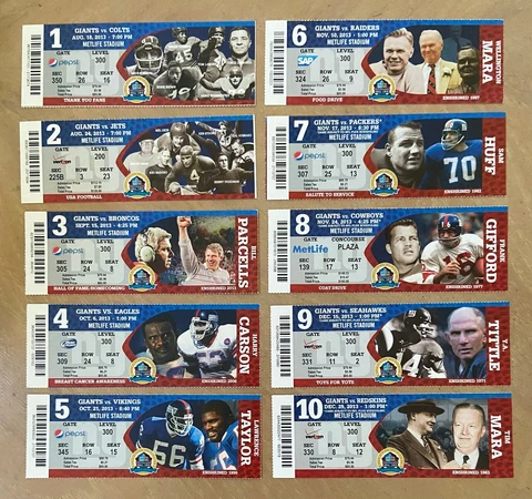 2013 NFL NEW YORK GIANTS FULL UNUSED FOOTBALL TICKETS - ENTIRE HOME SEASON Cover