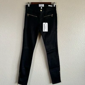Frame Le Skinny de Jeanne zipper pockets ankle zipper onyx Black Women size 27 - Picture 1 of 6