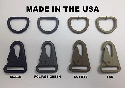 USA MADE HK H&K Clip 1" Style Sling Clip Snap Hook w/ Steel D Ring 4 Colors