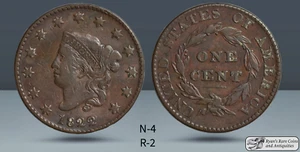 1822 Coronet Head Large Cent, N-4, R-2, Very Fine+ Condition, Free Ship, C7481 - Picture 1 of 3