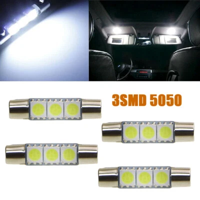 4pcs White 30mm 3SMD 5050 LED Bulb Sun Visor Vanity Mirror Fuse Lights - Image 1 of 4