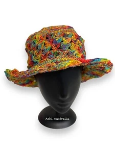 Rainbow Hemp Hat with wide brimmed - Picture 1 of 5