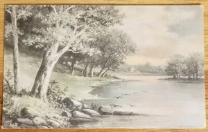 Postal vintage de obras de arte de lagos y árboles alrededor de 1909 de Gartner y Bender sin usar - Imagen 1 de 1