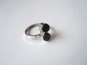 Anello 925 Argento Sterling UNID Designer Onice Nero Rotondo 2,9 g Regolabile - Foto 1 di 9