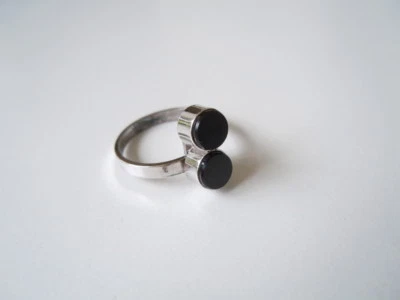 Anello 925 Argento Sterling UNID Designer Onice Nero Rotondo 2,9 g Regolabile - Immagine 1 di 4