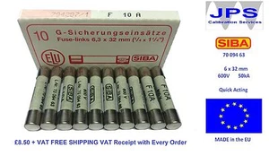 SIBA 70 094 63 10A Sicherung F10A 600V 10er Pack (Sicherungen für abgesicherte Messleitungen) JPSF010 - Bild 1 von 1