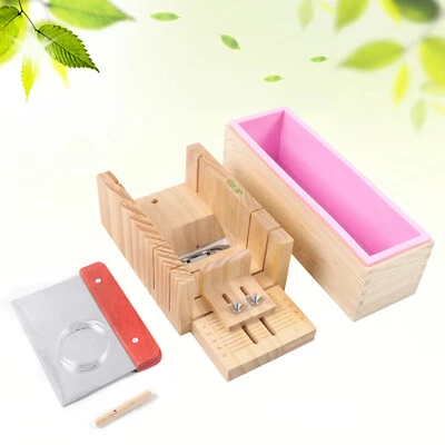 Silicone Soap Mold Wooden Box Cutter Set Making Toast Loaf Cake Baking Mold Tool - Image 1 of 4