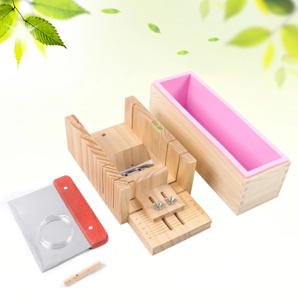 Silicone Soap Mold Wooden Box Cutter Set Making Toast Loaf Cake Baking Mold Tool - Image 1 of 4