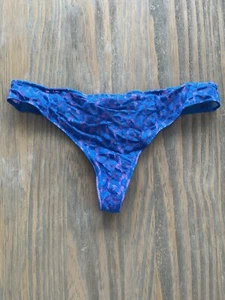 NWT 2015 Victoria's Secret Lilac Blue Cheetah Leopard Overlay Mesh Thong Panty M - Picture 1 of 5