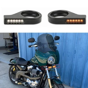 MMotorcycle 39-41mm Fork Clamp Front LED Turn Signals Blinker Lights Amber+White - Picture 1 of 19