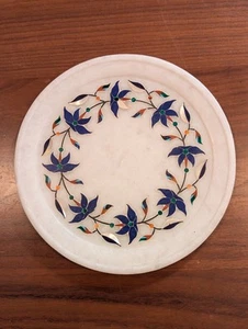 Bellissimo piatto artistico intarsiato marmo 6" pietre semipreziose madreperla floreale - Foto 1 di 5