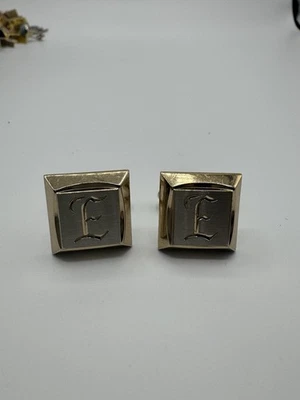 Set Of Vintage Letter “E” Hickok Gold Toned Cuff Links - Image 1 of 3