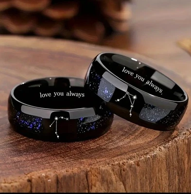 Banda de anillo carburo de tungsteno martillado 11,5 mm negro/azul/dorado lámina manchas en Foto 1 de 4