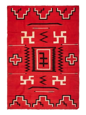 5×8 Ft Red Navajo Wool Kilim Rug Native American Style Southwest Aztec Area Rug - Image 1 of 4