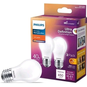 Philips Ultra Definition Soft White 40w LED Bulbs A15 Medium Base E25, 2 Pack - Picture 1 of 3