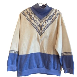 Vtg 80s Gitano Woman Collections Sweater 18W Blue Patterned Aztec Mirror Button - Picture 1 of 9