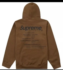 Supreme Worldwide Hooded Sweatshirt Olive Brown Brand New Medium S/S 23 box logo - Picture 1 of 6