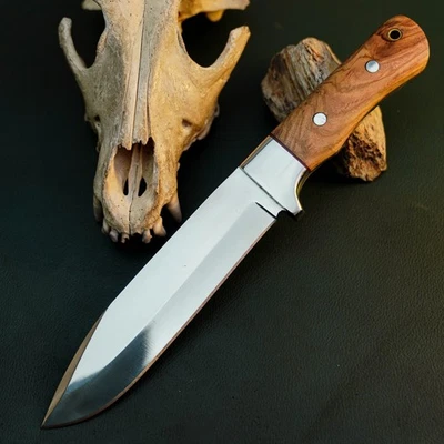 Gift-Ready 10.4" Damascus / Steel Knife Full Tang Hunt it Hunt + Leather Sheath - Image 1 of 4