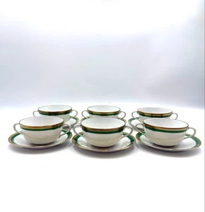 Richard Ginori Palermo Green Double Handle Soup Cup Saucer 6 Set - Picture 1 of 13